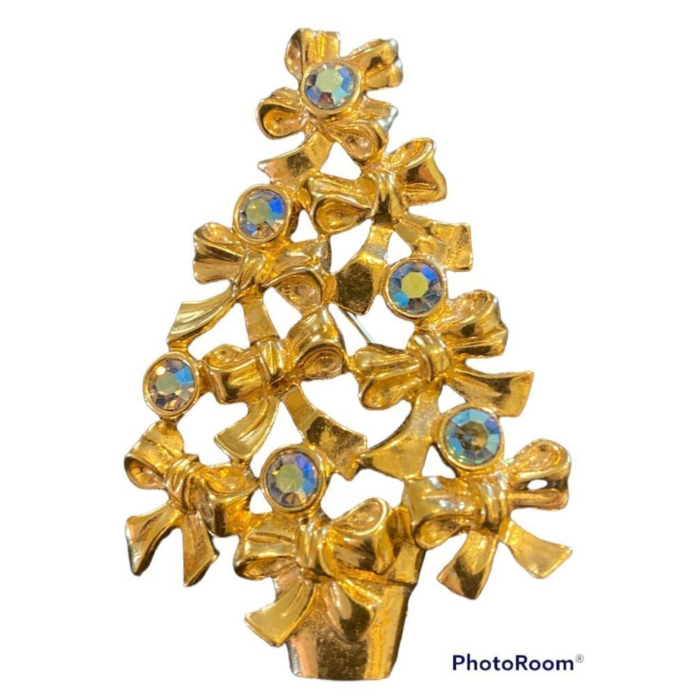 AVON Vintage Aurora Borealis Rhinestone Christmas Brooch Pin